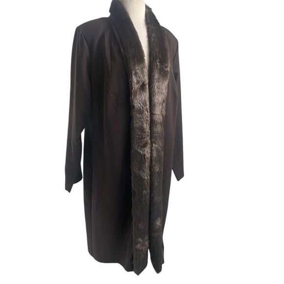 Vtg Anna Maxwells Brown Sheer over coat faux fur collar wedding ,cocktails 18W - Picture 1 of 8